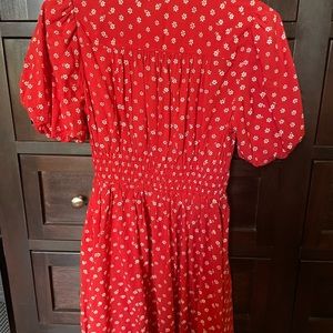 Madewell puff sleeve v neck above knee dress.